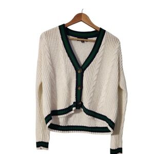 Almost Famous Cream and Green Cardigan Sweater